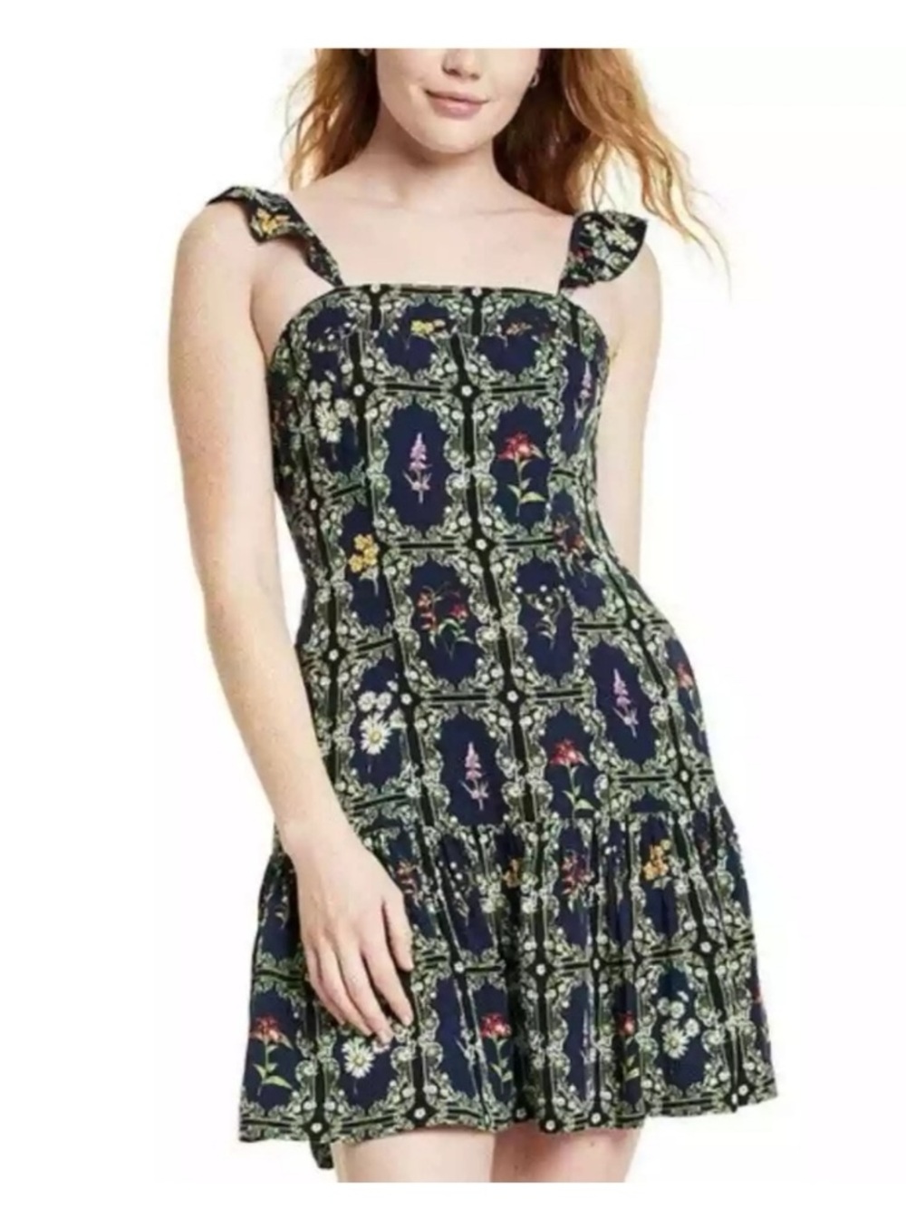 Agua Bendita for Target Navy Floral Mini Dress with Ruffle Sleeves M